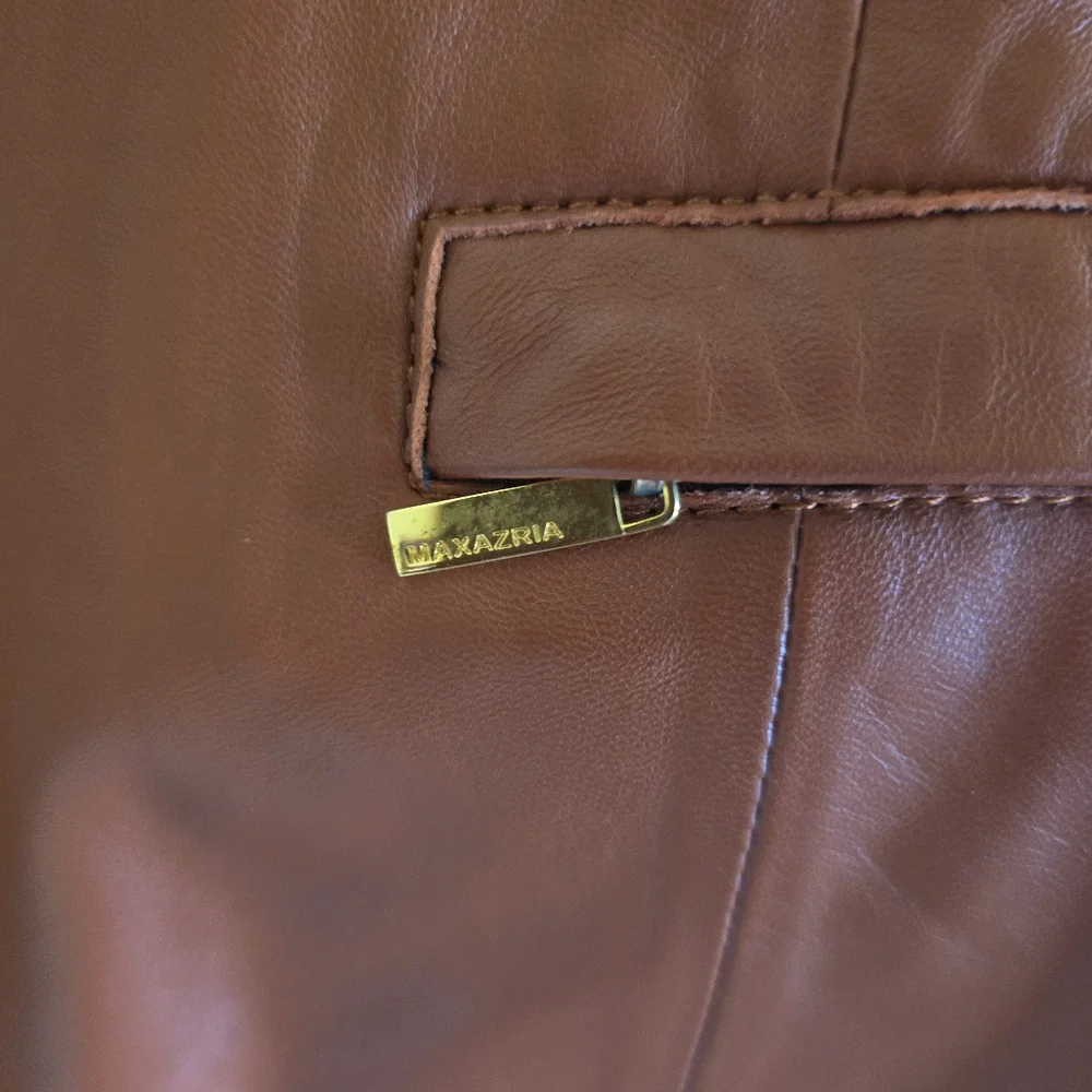 Vintage 90's BCBGMAXAZRIA Tan Leather Jacket - Picture 7 of 10
